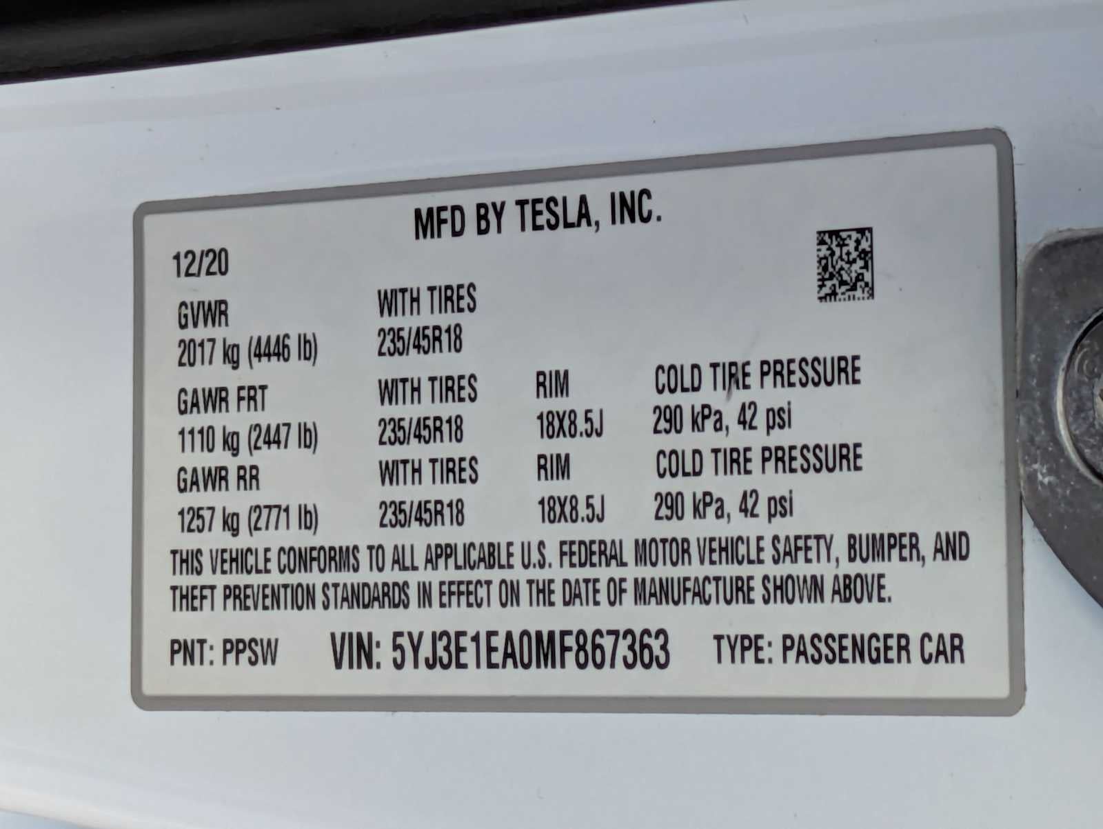 Tesla Model 3 Standard Range Plus 2021